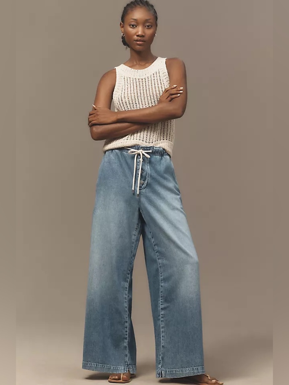 Pilcro Wide Leg Pull-On Jeans Size L – Sample Pair Elastic Waist Lyocell Blend